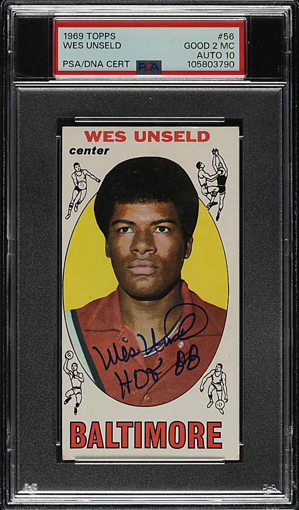 1969-1970 Topps Basketball #56 Wes Unseld Rookie PSA GOOD 2 (MC) with GEM MINT 10 Signature