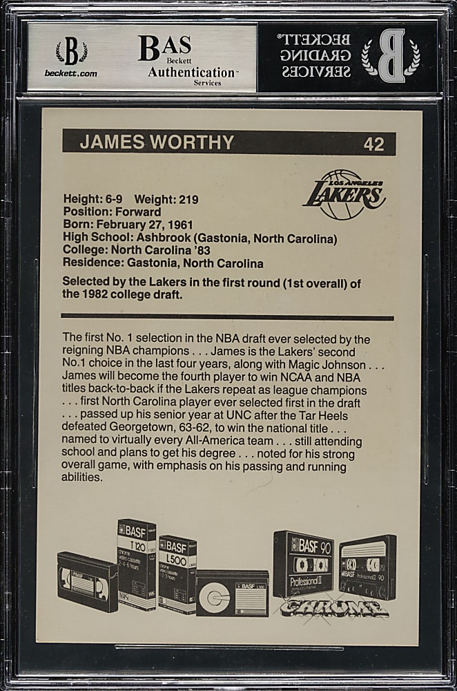 1982-1983 Los Angeles Lakers BASF Basketball #12 James Worthy Rookie - Beckett