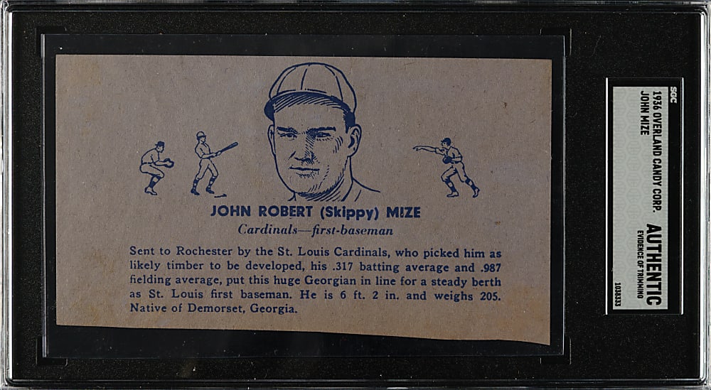 1936 R301 Overland Candy Johnny Mize SGC Authentic