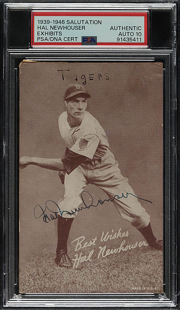 Signed 1939-1946 W462 Salutation Exhibits Hal Newhouser PSA/DNA GEM MINT 10