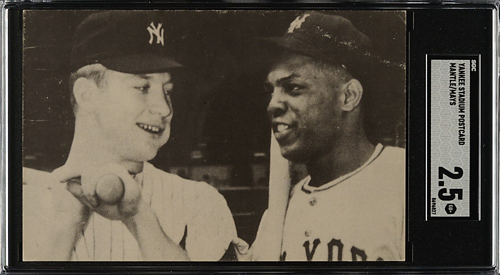 1950s Yankee Stadium Postcard Mickey Mantle/Willie Mays SGC GOOD+ 2.5