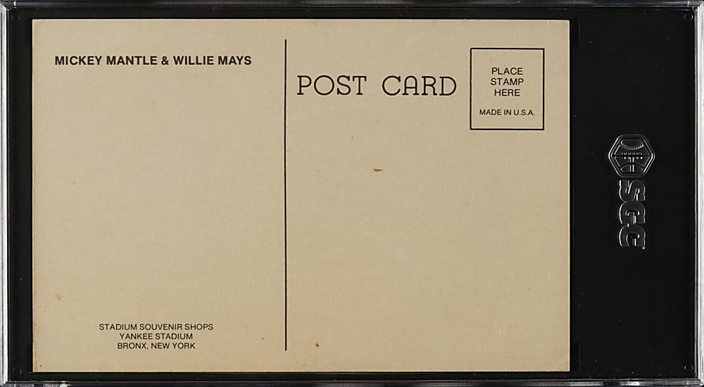 1950s Yankee Stadium Postcard Mickey Mantle/Willie Mays SGC GOOD+ 2.5