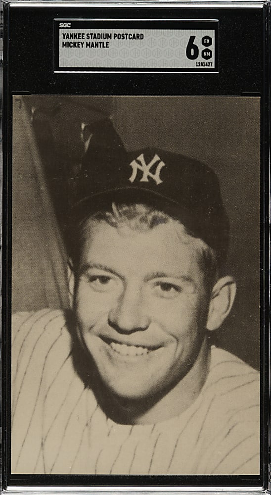 1950s Yankee Stadium Postcard Mickey Mantle SGC EX/NM 6
