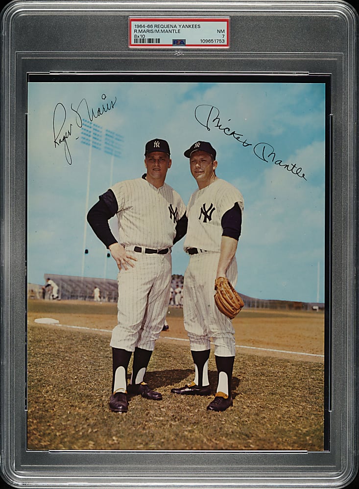 1964-1966 Requena Yankees 8 x 10 Roger Maris and Mickey Mantle PSA NM 7