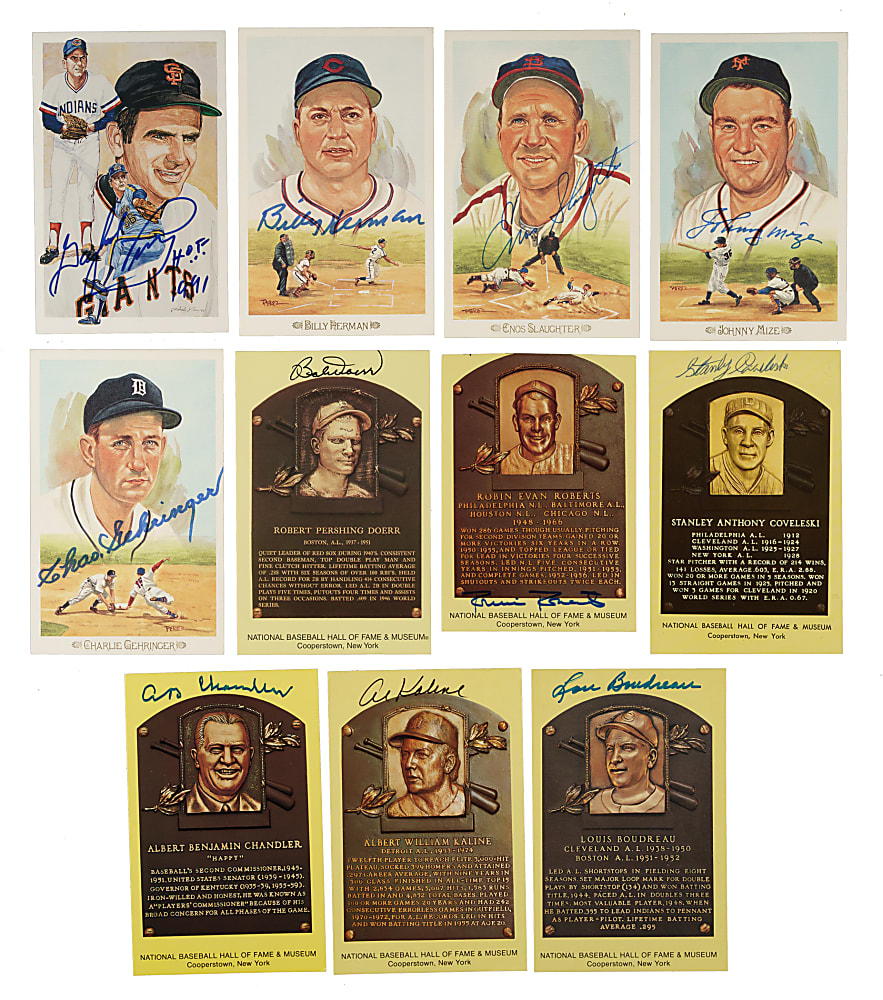 Hall of Fame Signed Postcard Collection (15) Including Don Drysdale and Pee Wee Reese