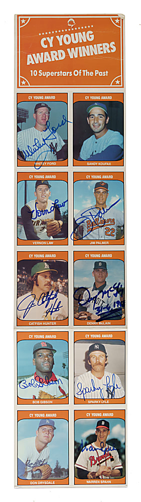 1985 TCMA Cy Young Award Winners Multi-Signed Uncut Sheet with Bob Gibson and Warren Spahn