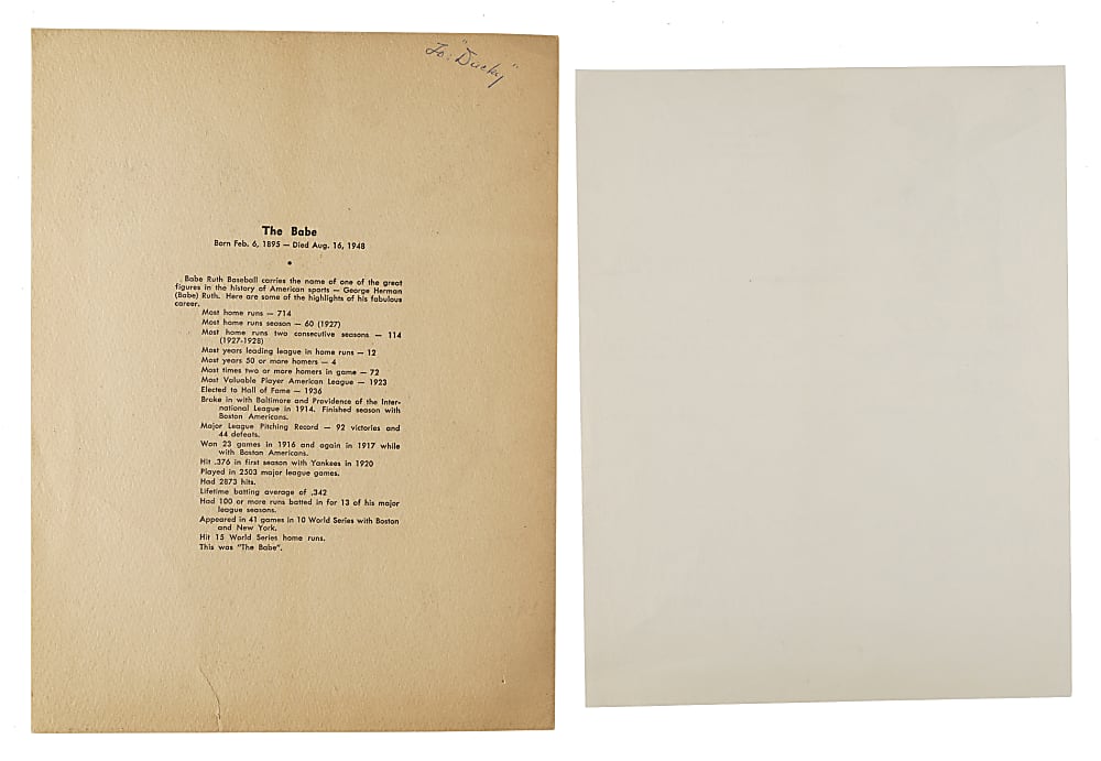 1968 Mrs. (Claire) Babe Ruth Signed Commemorative Print Inscribed to Joe "Ducky" Medwick