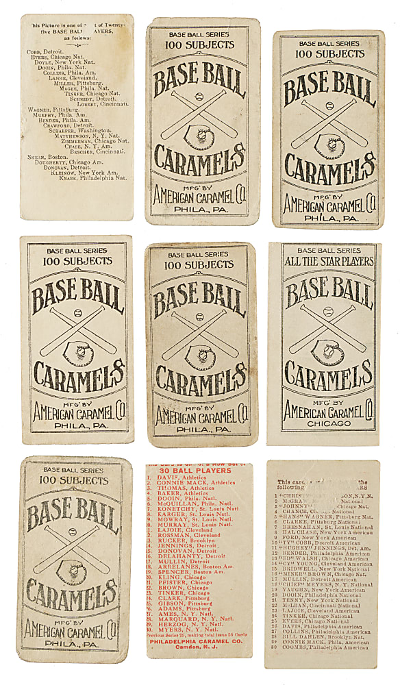 1909 to 1910 Caramel-Card Collection (13) Including Eddie Collins
