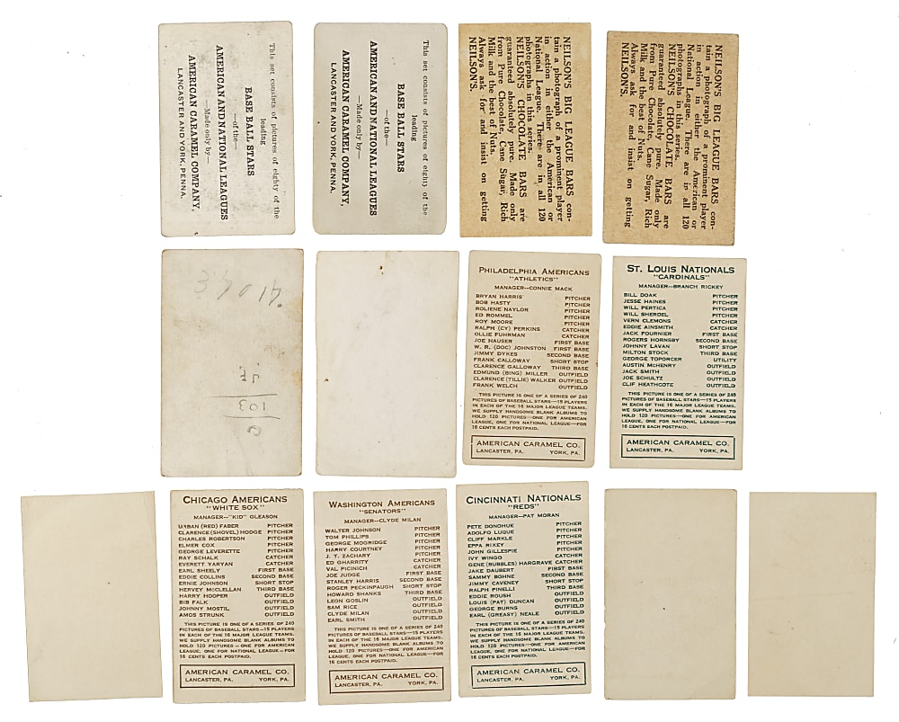 1921 to 1923 American Caramel, Willards Chocolate, and Neilson's Chocolate Collection (14) Including Red Faber
