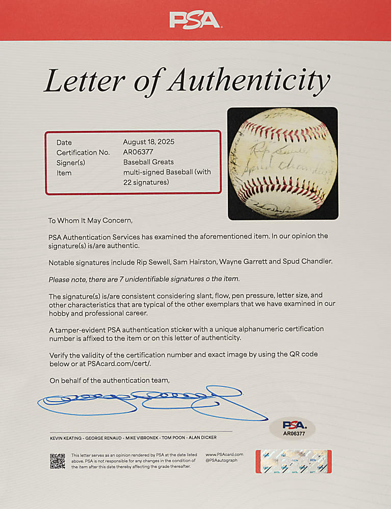 Baseball Greats Multi-Signed Baseball (22 Signatures) - PSA/DNA
