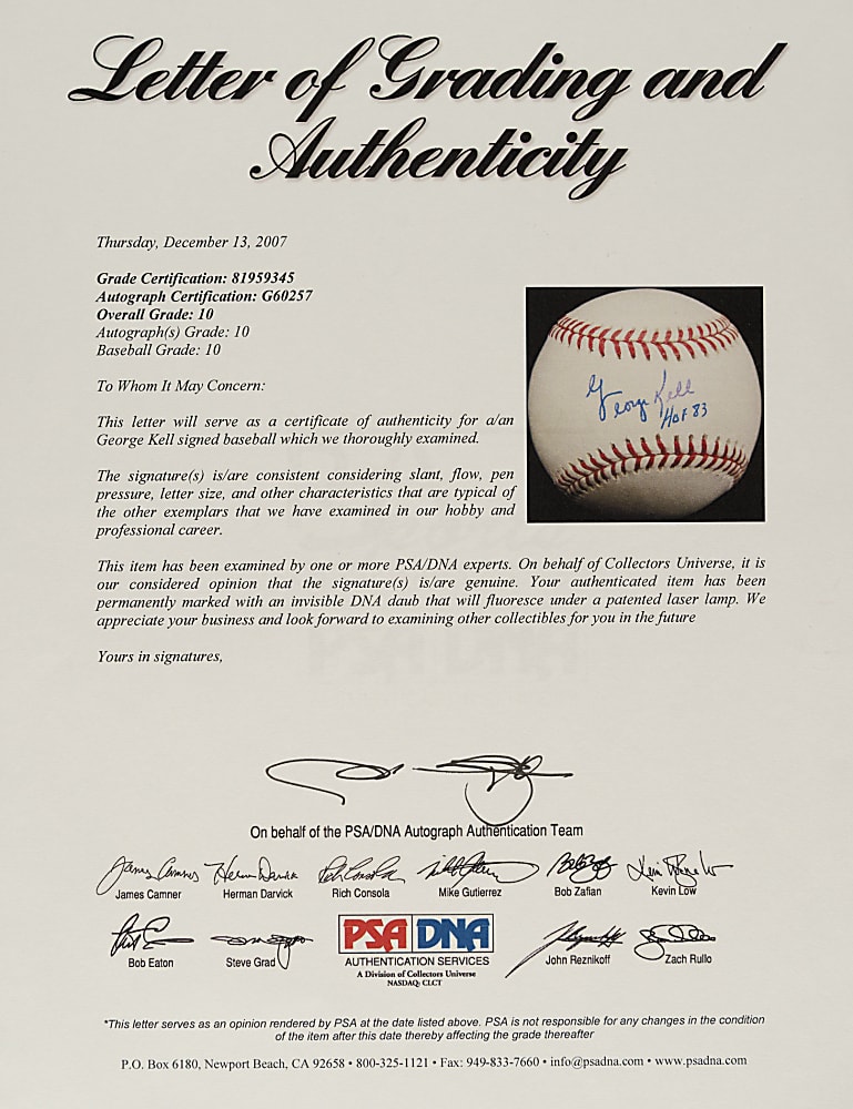 George Kell Single-Signed Baseball with "HOF 83" Inscription PSA/DNA GEM MINT 10