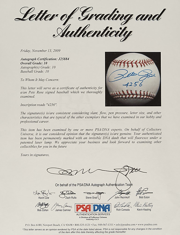 Pete Rose Single-Signed Baseball with "4256" Inscription PSA/DNA GEM MINT 10