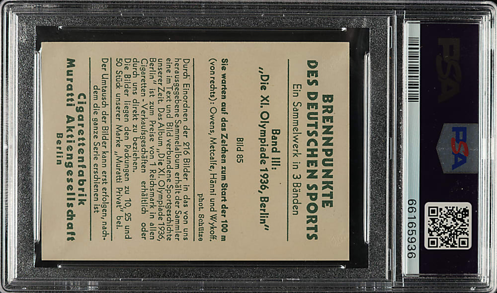 1936 Muratti Cigarettes Die XI Olympiade Berlin #85 Ralph Metcalfe/Jesse Owens/Frank Wykoff PSA GOOD 2