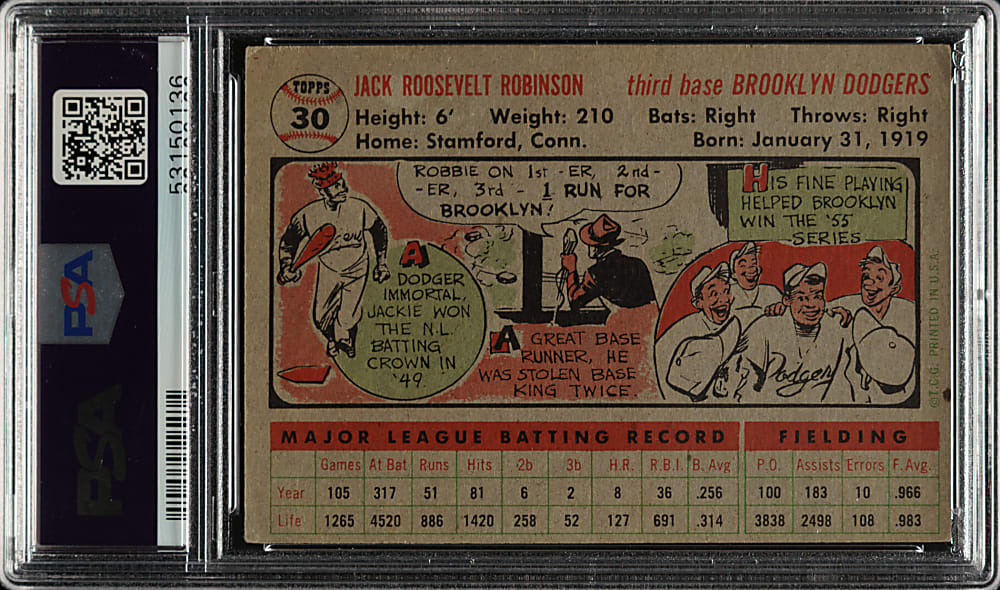 1956 Topps #30 Jackie Robinson Gray Back PSA EX 5