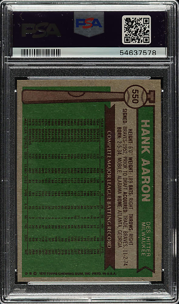 1976 Topps #550 Hank Aaron PSA NM-MT 8