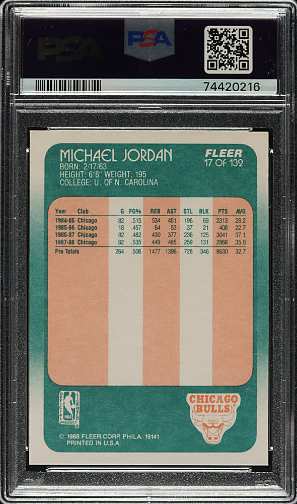 1988-1989 Fleer Basketball #17 Michael Jordan PSA MINT 9