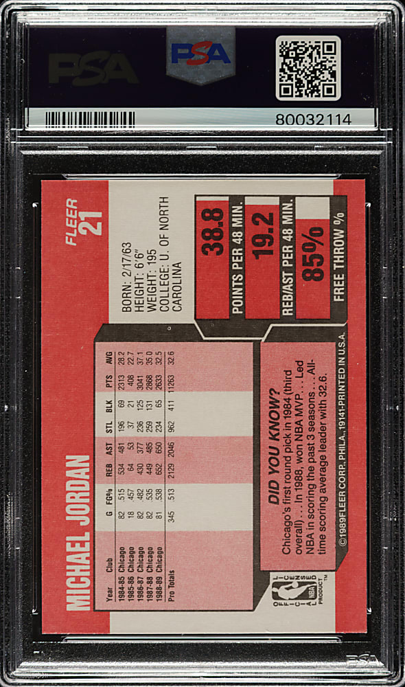 1989-1990 Fleer Basketball #21 Michael Jordan PSA MINT 9