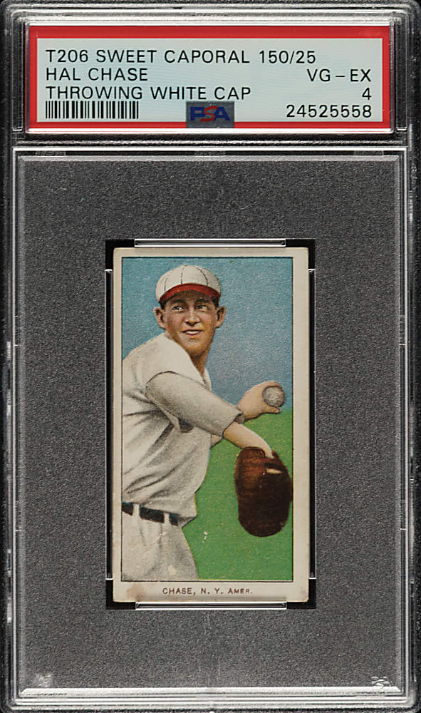 1909-1911 T206 White Border Hal Chase Throwing White Cap PSA VG-EX 4