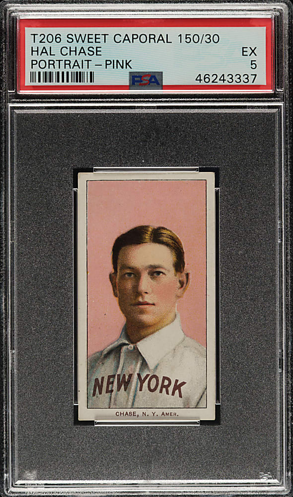 1909-1911 T206 White Border Hal Chase Portrait Pink Background PSA EX 5