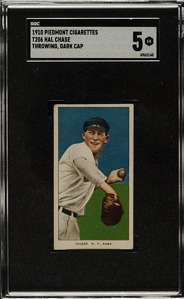1909-1911 T206 White Border Hal Chase Throwing Dark Cap SGC EX 5