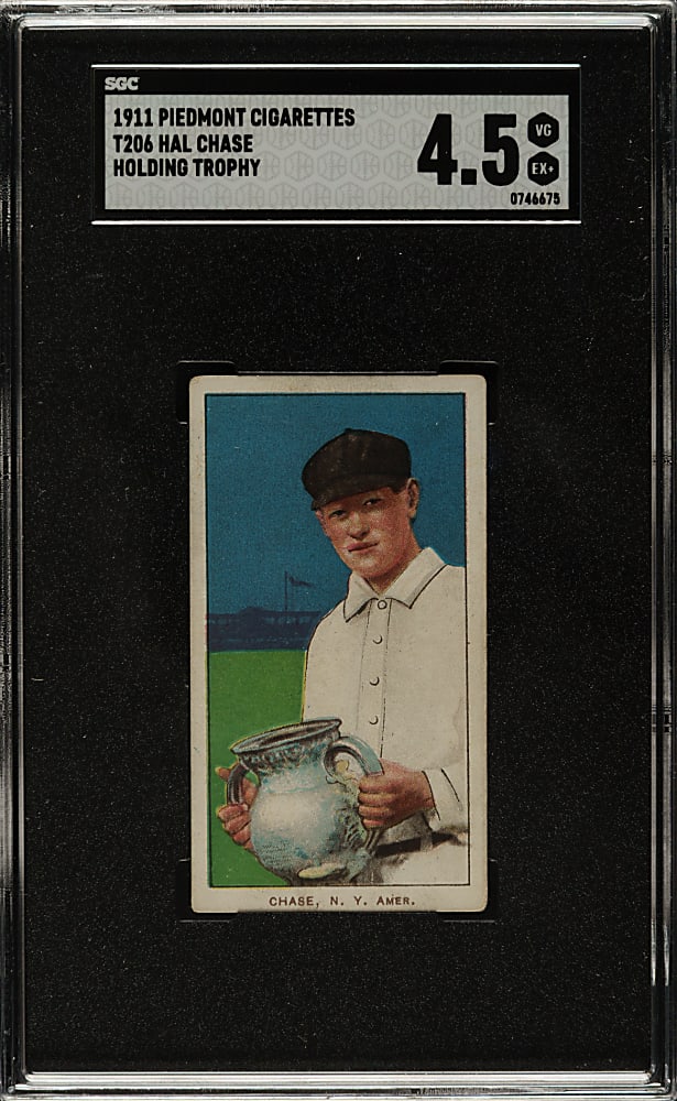 1909-1911 T206 White Border Hal Chase Holding Trophy SGC VG/EX+ 4.5