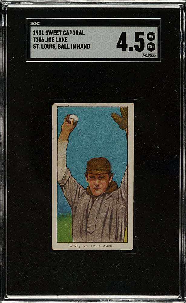1909-1911 T206 White Border Joe Lake St. Louis Ball In Hand SGC VG/EX+ 4.5