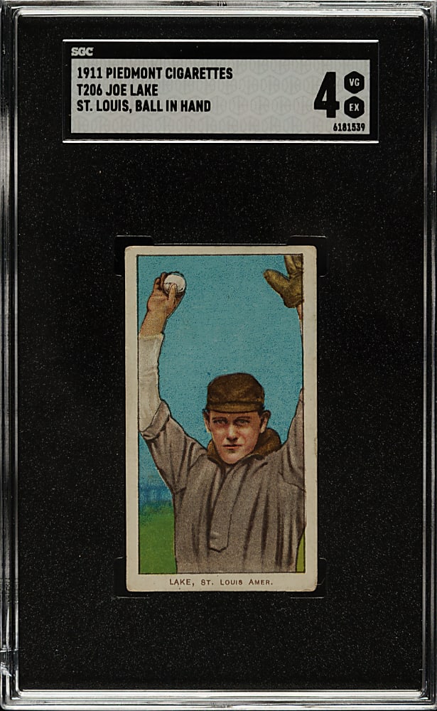 1909-1911 T206 White Border Joe Lake St. Louis Ball In Hand SGC VG/EX 4