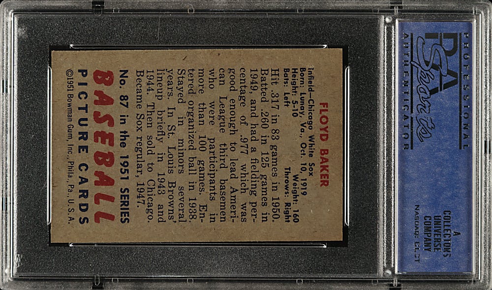 1951 Bowman #87 Floyd Baker PSA NM-MT 8