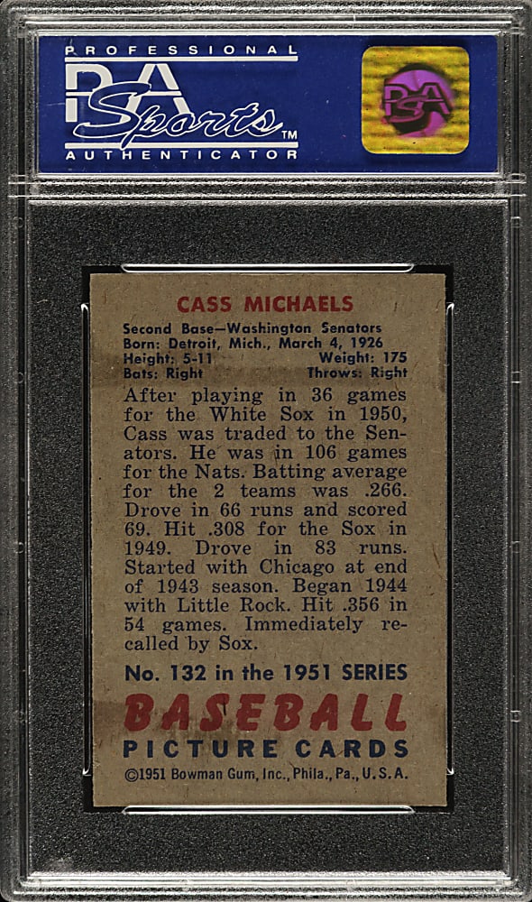 1951 Bowman #132 Cass Michaels PSA NM-MT 8