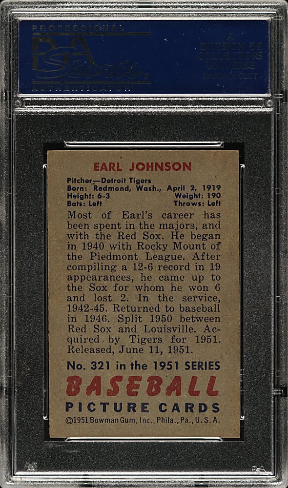 1951 Bowman #321 Earl Johnson PSA NM-MT 8