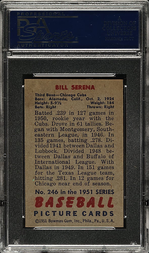 1951 Bowman #246 Bill Serena PSA NM-MT 8