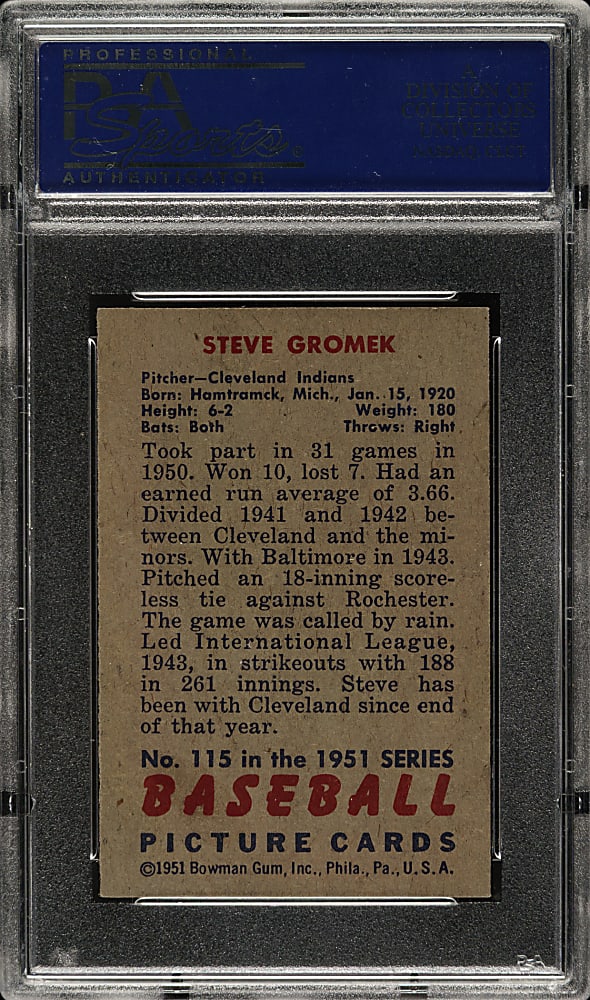 1951 Bowman #115 Steve Gromek PSA NM-MT 8
