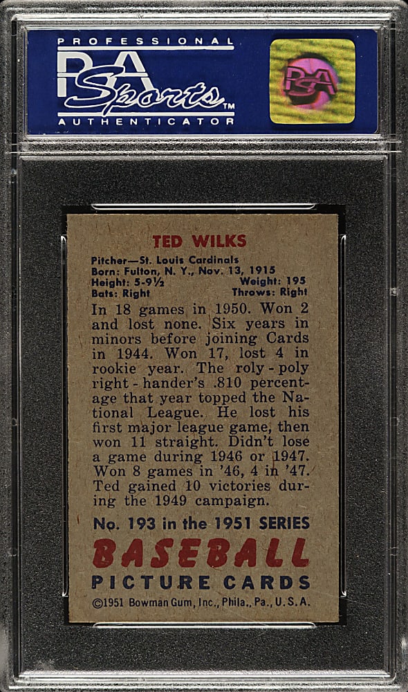 1951 Bowman #193 Ted Wilks PSA NM-MT 8