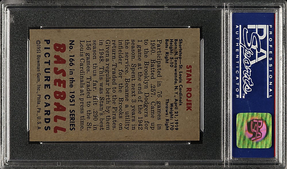 1951 Bowman #166 Stan Rojek PSA NM-MT 8