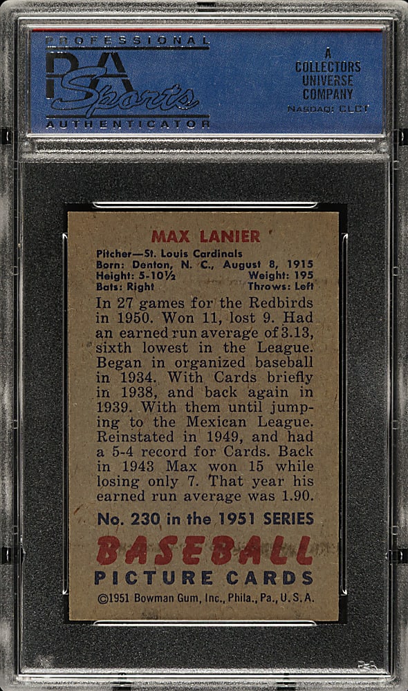 1951 Bowman #230 Max Lanier PSA NM-MT 8