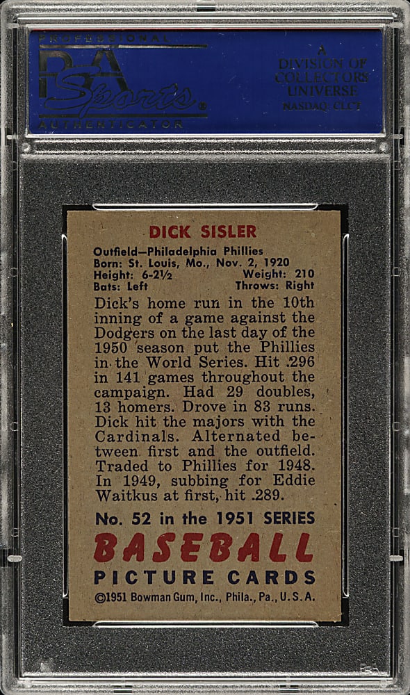 1951 Bowman #52 Dick Sisler PSA NM-MT 8