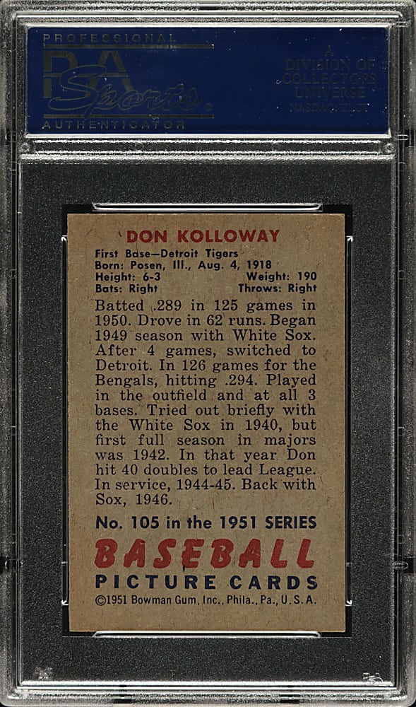 1951 Bowman #105 Don Kolloway PSA NM-MT 8