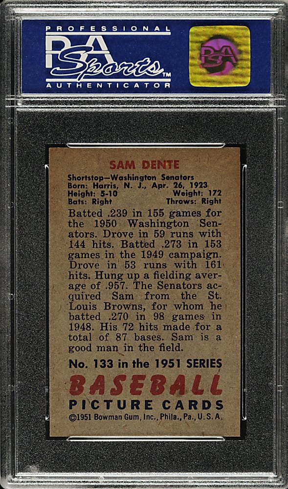 1951 Bowman #133 Sam Dente PSA NM-MT 8