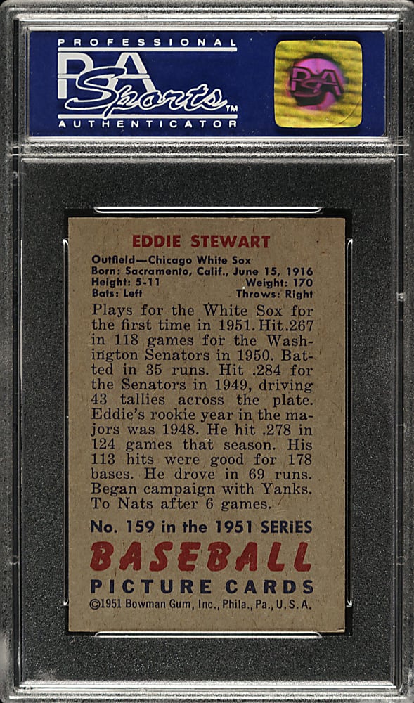 1951 Bowman #159 Eddie Stewart PSA NM-MT 8