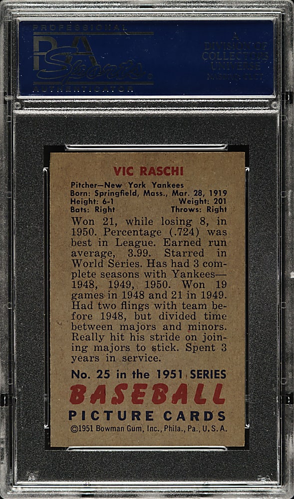 1951 Bowman #25 Vic Raschi PSA NM-MT 8