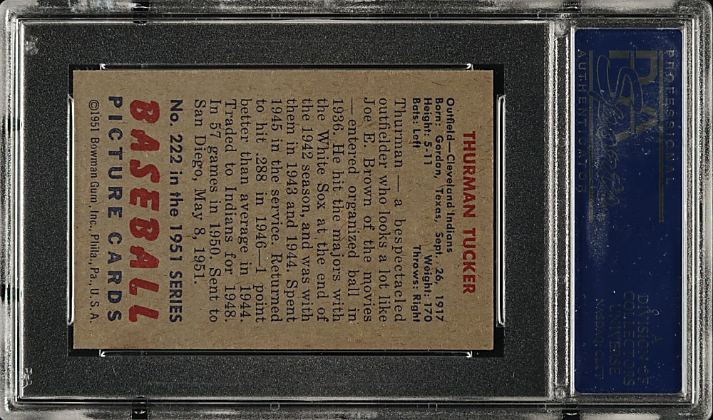 1951 Bowman #222 Thurman Tucker PSA NM-MT 8