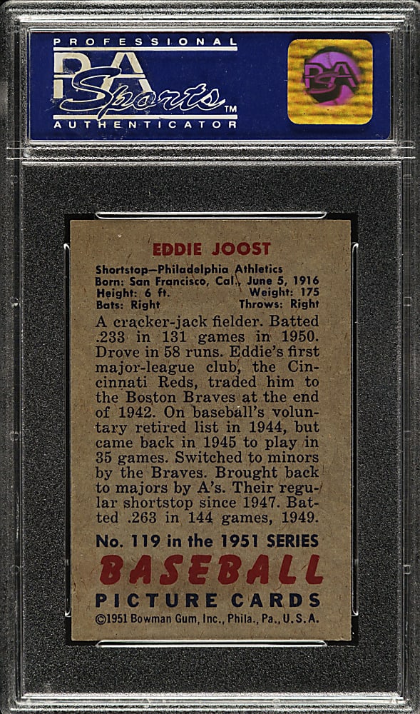 1951 Bowman #119 Eddie Joost PSA NM-MT 8