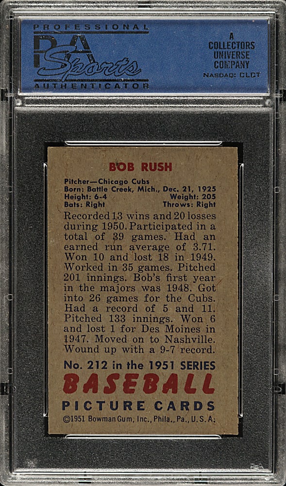 1951 Bowman #212 Bob Rush PSA NM-MT 8