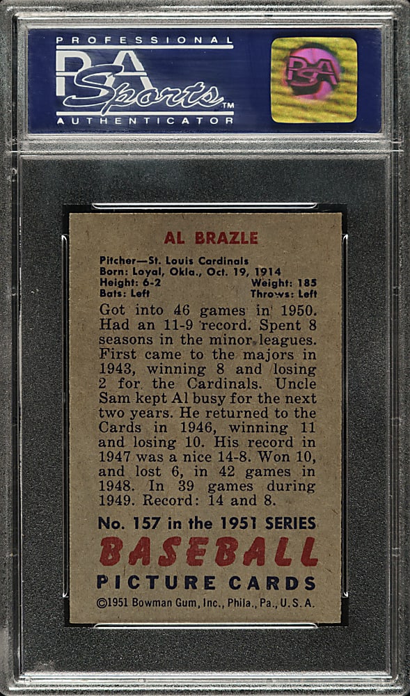 1951 Bowman #157 Al Brazle PSA NM-MT 8