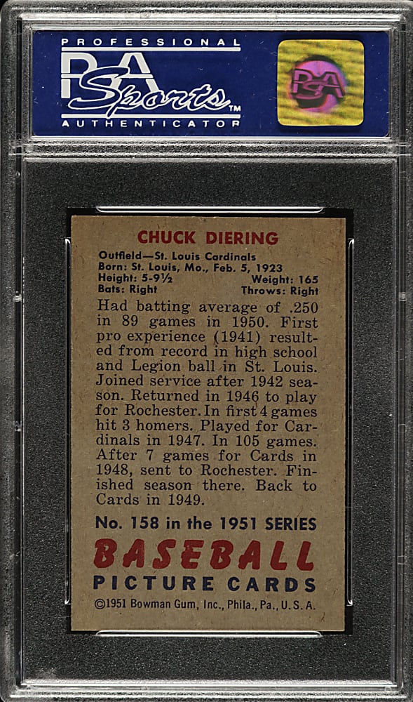 1951 Bowman #158 Chuck Diering PSA NM-MT 8