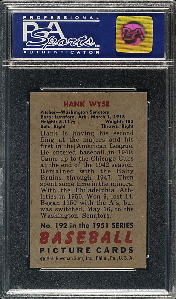 1951 Bowman #192 Hank Wyse PSA NM-MT 8