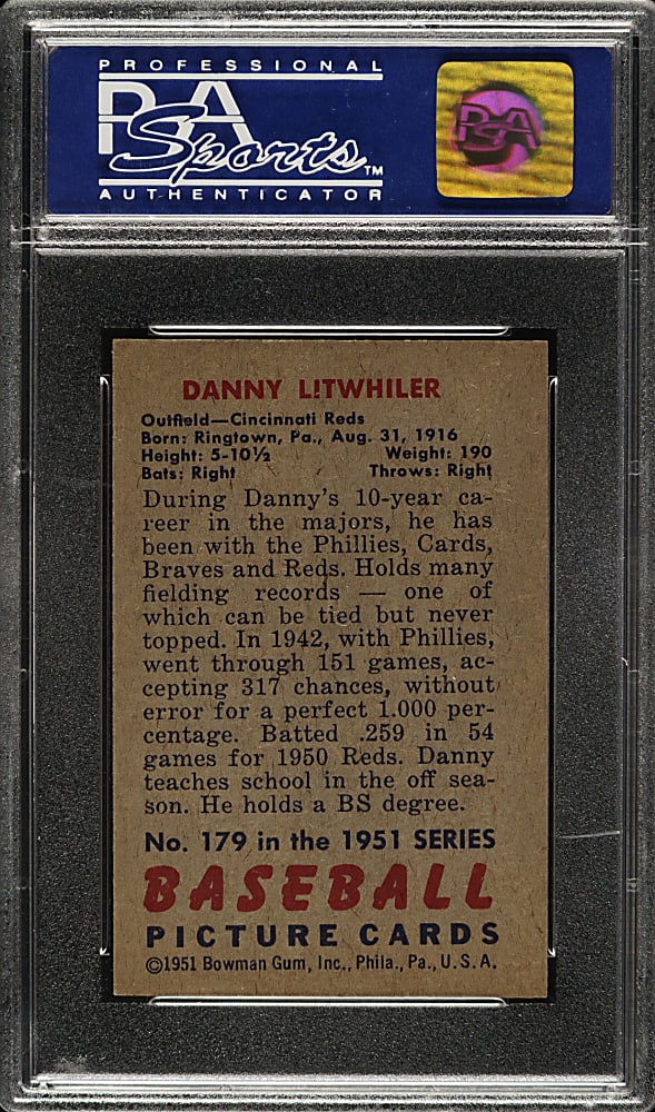 1951 Bowman #179 Danny Litwhiler PSA NM-MT 8