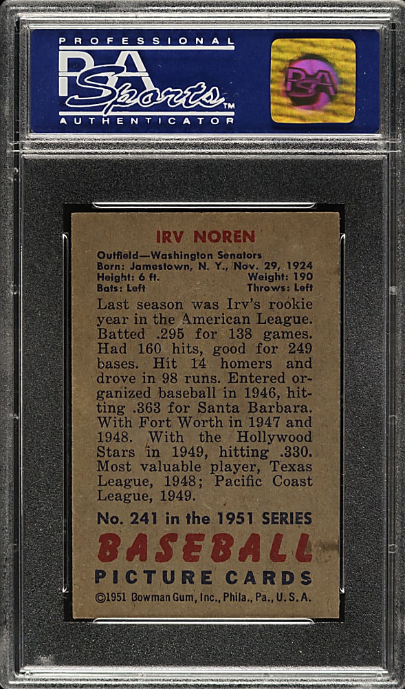 1951 Bowman #241 Irv Noren PSA NM-MT 8