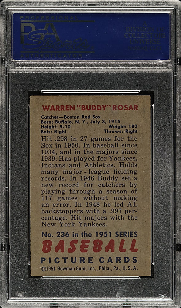 1951 Bowman #236 Warren Rosar PSA NM-MT 8
