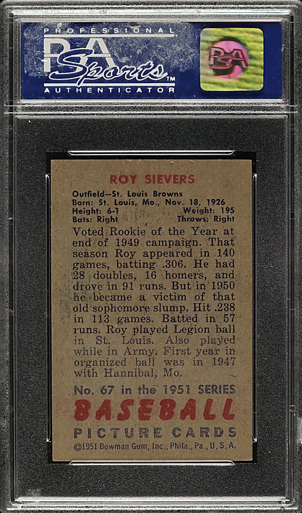 1951 Bowman #67 Roy Sievers PSA NM-MT 8